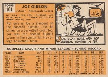 1963 Topps #101 Joe Gibbon Back