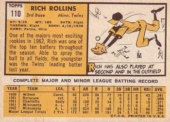 1963 Topps #110 Rich Rollins Back