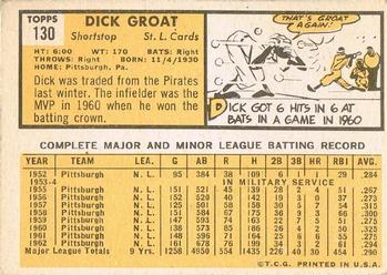 1963 Topps #130 Dick Groat Back
