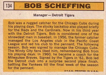 1963 Topps #134 Bob Scheffing Back