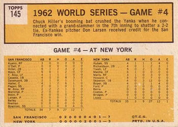 1963 Topps #145 World Series Game #4: Hiller Blasts Grand Slammer Back