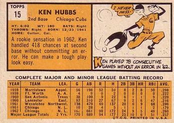 1963 Topps #15 Ken Hubbs Back
