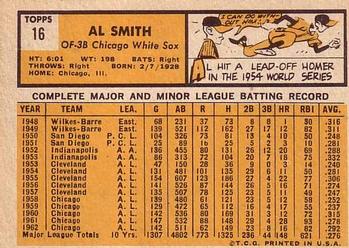 1963 Topps #16 Al Smith Back