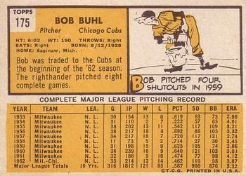 1963 Topps #175 Bob Buhl Back
