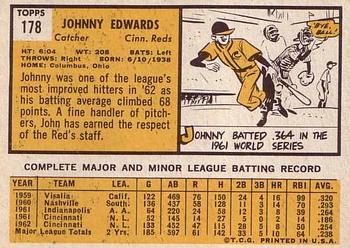 1963 Topps #178 Johnny Edwards Back