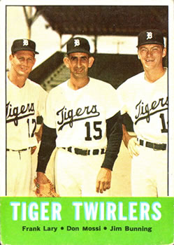 1963 Topps #218 Tiger Twirlers (Jim Bunning / Frank Lary / Don Mossi) Front