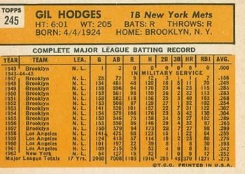 1963 Topps #245 Gil Hodges Back