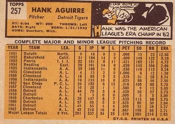1963 Topps #257 Hank Aguirre Back