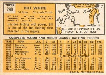 1963 Topps #290 Bill White Back