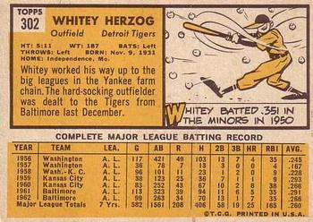 1963 Topps #302 Whitey Herzog Back