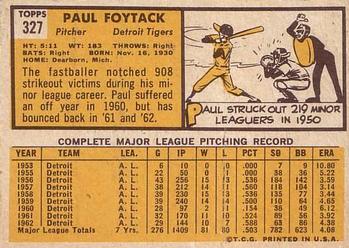 1963 Topps #327 Paul Foytack Back