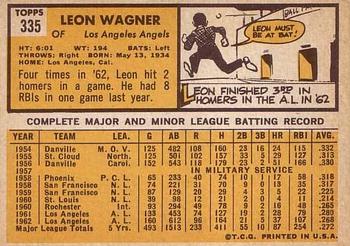 1963 Topps #335 Leon Wagner Back