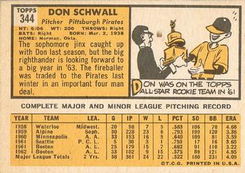 1963 Topps #344 Don Schwall Back