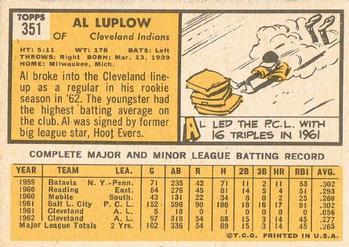 1963 Topps #351 Al Luplow Back