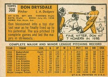 1963 Topps #360 Don Drysdale Back