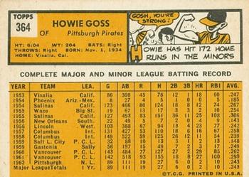 1963 Topps #364 Howie Goss Back
