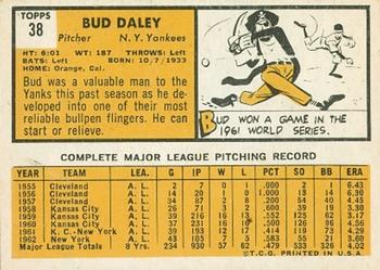 1963 Topps #38 Bud Daley Back