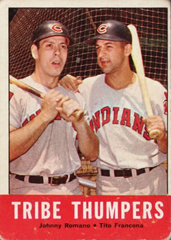 1963 Topps #392 Tribe Thumpers (Tito Francona / Johnny Romano) Front