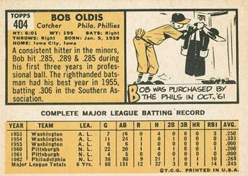 1963 Topps #404 Bob Oldis Back