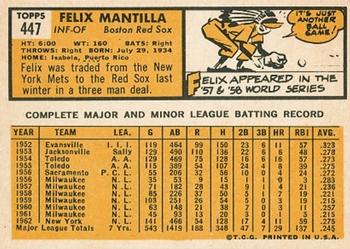 1963 Topps #447 Felix Mantilla Back