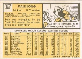 1963 Topps #484 Dale Long Back