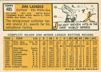 1963 Topps #485 Jim Landis Back