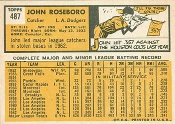 1963 Topps #487 John Roseboro Back