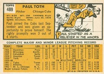 1963 Topps #489 Paul Toth Back