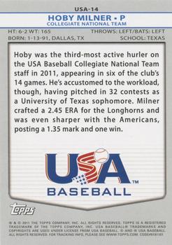 2011 Topps USA Baseball #USA-14 Hoby Milner Back