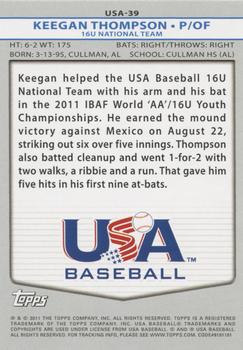 2011 Topps USA Baseball #USA-39 Keegan Thompson Back