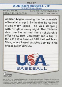 2011 Topps USA Baseball #USA-57 Addison Russell Back