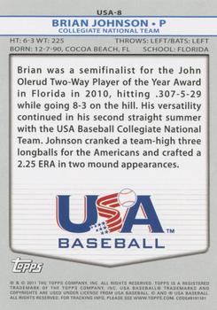 2011 Topps USA Baseball #USA-8 Brian Johnson Back
