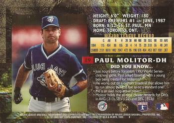 1995 Topps Embossed #19 Paul Molitor Back