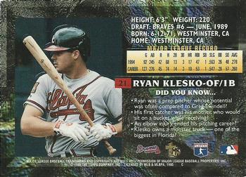 1995 Topps Embossed #21 Ryan Klesko Back