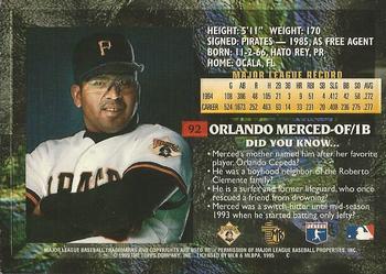 1995 Topps Embossed #92 Orlando Merced Back