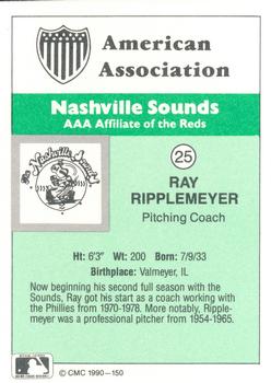 1990 CMC Nashville Sounds #25 Ray Rippelmeyer Back
