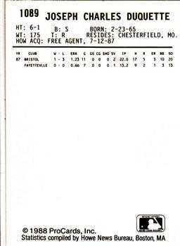 1988 ProCards #1089 Chuck Duquette Back