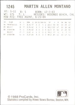 1988 ProCards #1245 Marty Montano Back