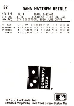 1988 ProCards #82 Dana Heinle Back
