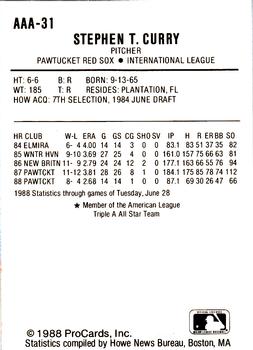 1988 ProCards Triple A All-Stars #31 Steve Curry Back