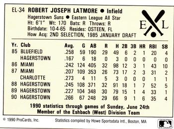 1990 ProCards Eastern League All-Stars #EL34 Bobby Latmore Back
