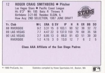 1990 ProCards AAA #12 Roger Smithberg Back