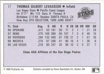 1990 ProCards AAA #17 Tom LeVasseur Back