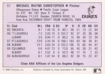 1990 ProCards AAA #57 Mike Christopher Back
