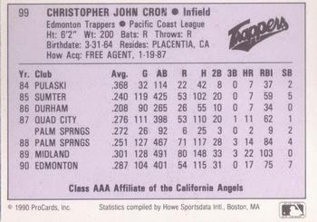 1990 ProCards AAA #99 Chris Cron Back