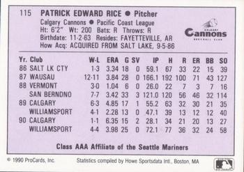 1990 ProCards AAA #115 Pat Rice Back
