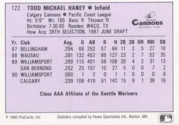 1990 ProCards AAA #122 Todd Haney Back