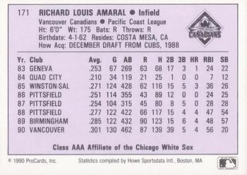 1990 ProCards AAA #171 Rich Amaral Back