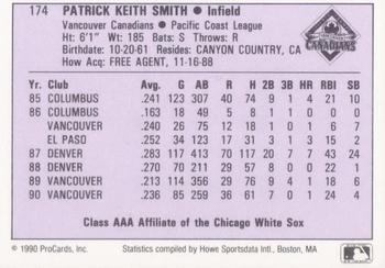 1990 ProCards AAA #174 Keith Smith  Back