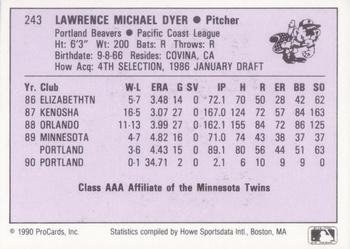 1990 ProCards AAA #243 Mike Dyer Back